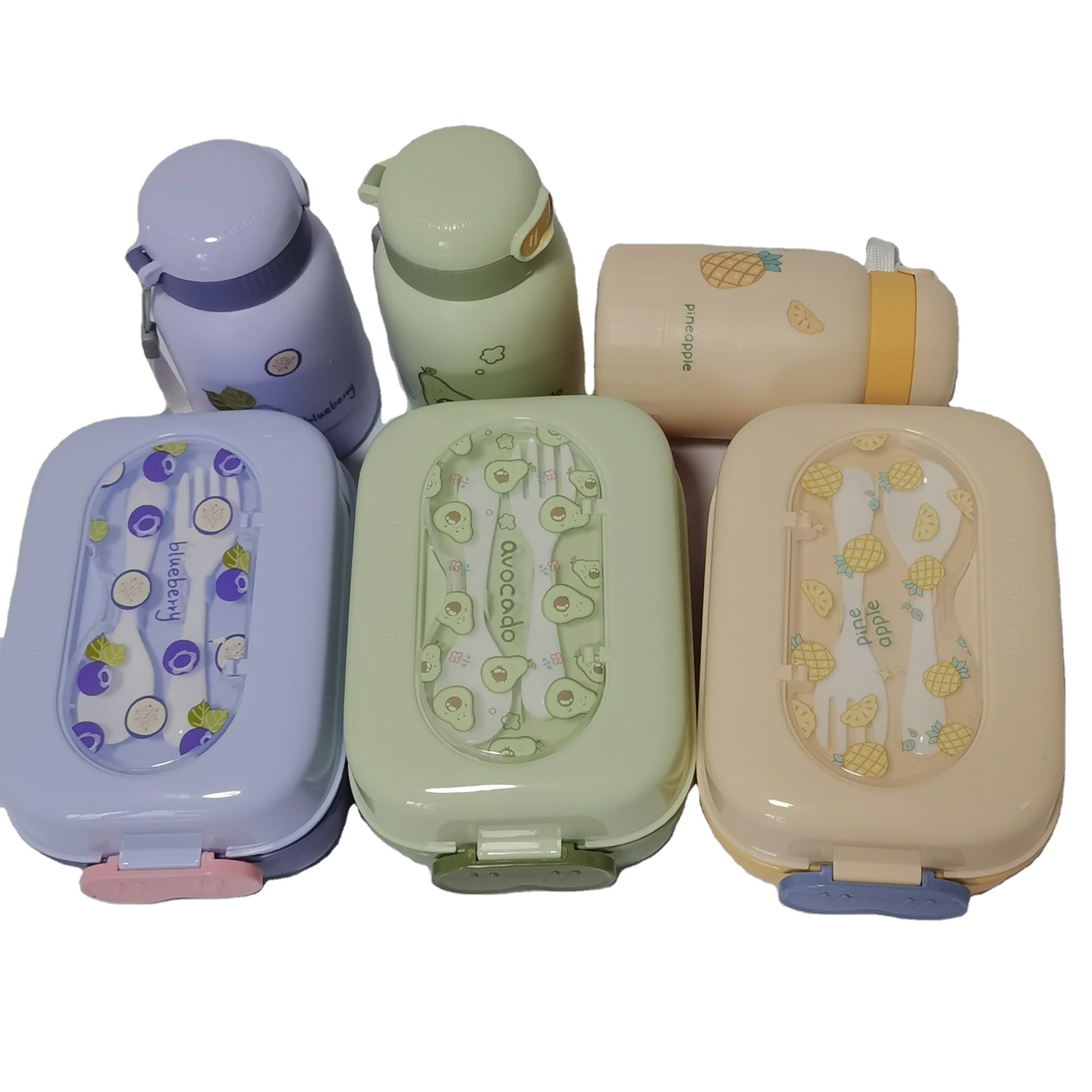 Gamelle et gourde avec fourchette et cuillère pour enfants