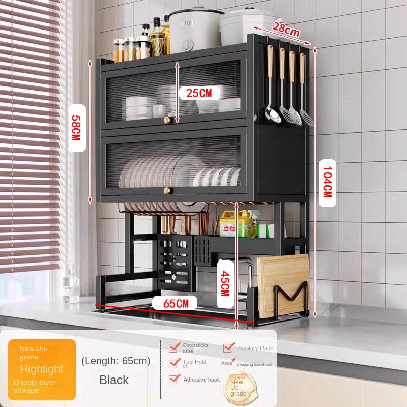Étagère de rangement pour évier de cuisine en métal anti-poussière pour vaisselle