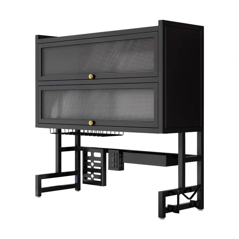 Étagère de rangement pour évier de cuisine en métal anti-poussière pour vaisselle