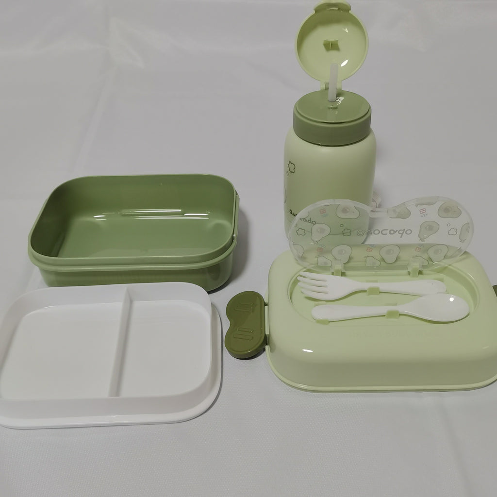 Gamelle et gourde avec fourchette et cuillère pour enfants