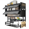 Étagère de rangement pour évier de cuisine en métal anti-poussière pour vaisselle