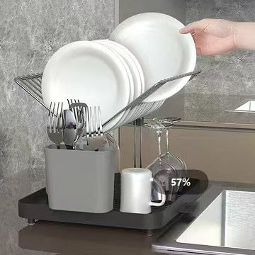 Égouttoir à vaisselle en acier inoxydable à 2 niveaux avec plateau de drainage