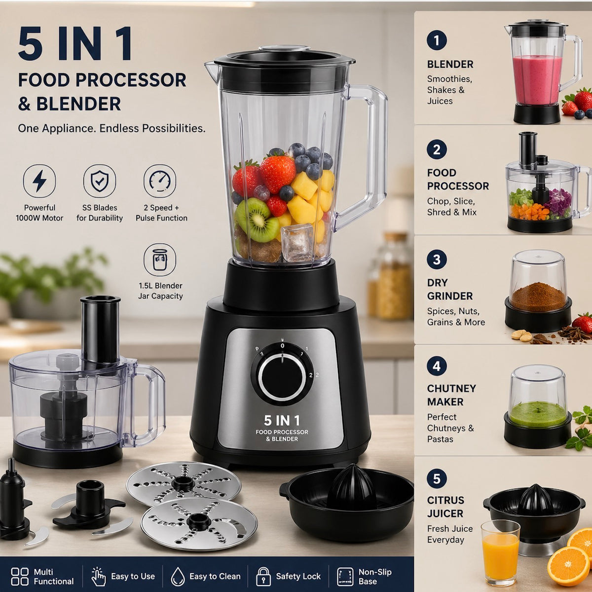Mixeur Hoffmans 5 en 1 HM-1265